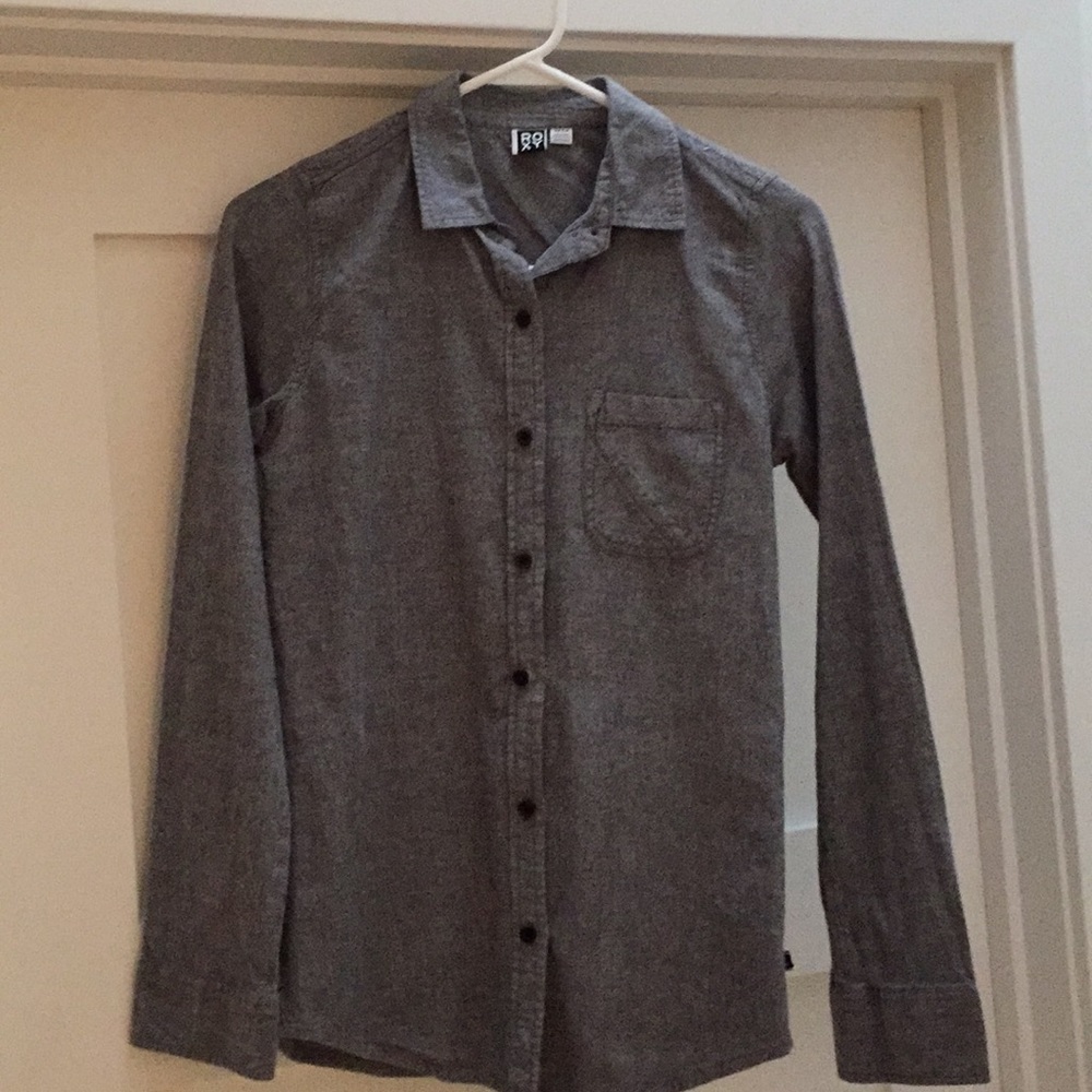 Roxy dark gray tweedish long sleeve button shirt S